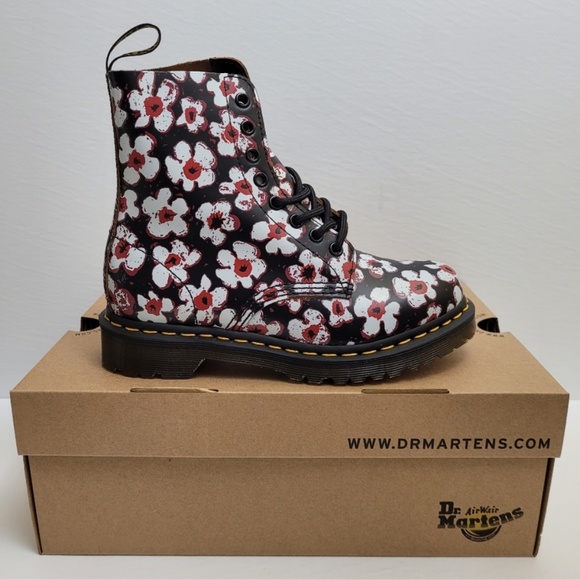 Dr Martens 1460 Pascal Pansy Fayre Floral Leather Boots - Women's Size 6 - Black - Picture 4 of 5